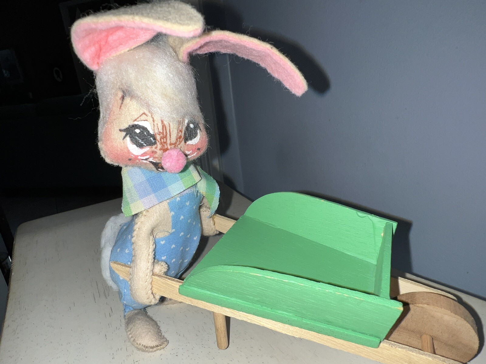 Annalee Vintage Rabbit Pushing A Wooden Wheelbarrow 8