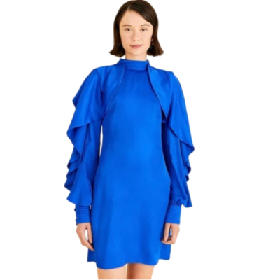 navy blue dress for baby girl Farm Rio + rainbow leaves open back midi dress main image 0