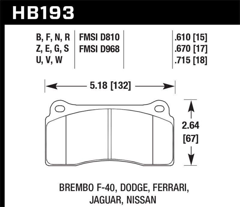 Hawk HB193B.670 HPS 5.0 Brake Pads for 88-17 Viper/Jaguar/Ferrari F40
