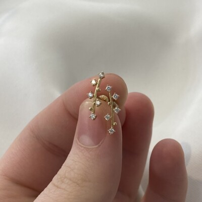 Orecchini a Lobo Forma Girasole con Cubic Zirconia Oro 375