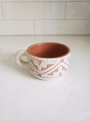 Vintage Handmade Pottery Coffee Mug Southwest Terra Cotta Triangles