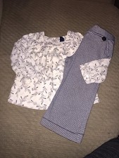 Must See BABY GAP 18-24 navy girls high style L/S striped Set Outfit beautiful