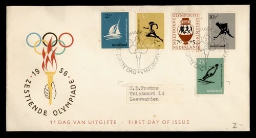 DR WHO 1956 NETHERLANDS FDC OLYMPICS SEMI POST COMBO M77192