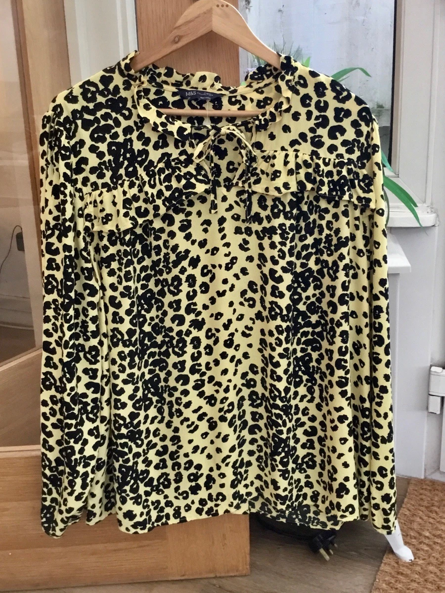 Robe M&S Imprimé Animal – Viscose, Ligne A, Taille 10, Manches Longues, Midi