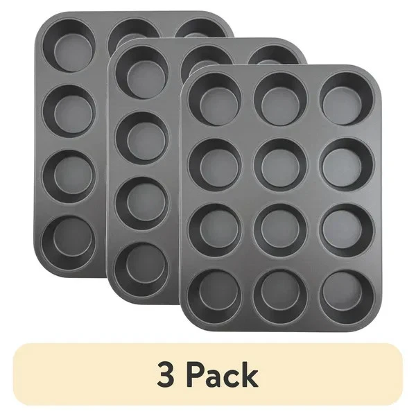 (3 pack)12-Cup Nonstick Muffin Pan, Cupcake Pan, 2.9" Diameter Cup, Gray, 1 Coun