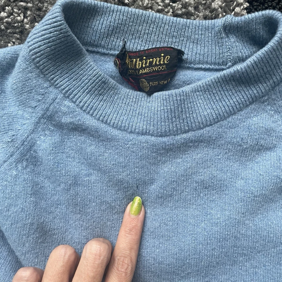Suéter de lana de cordero azul cielo azul polvo vintage para mujer XXS 2XS Foto 3 de 4