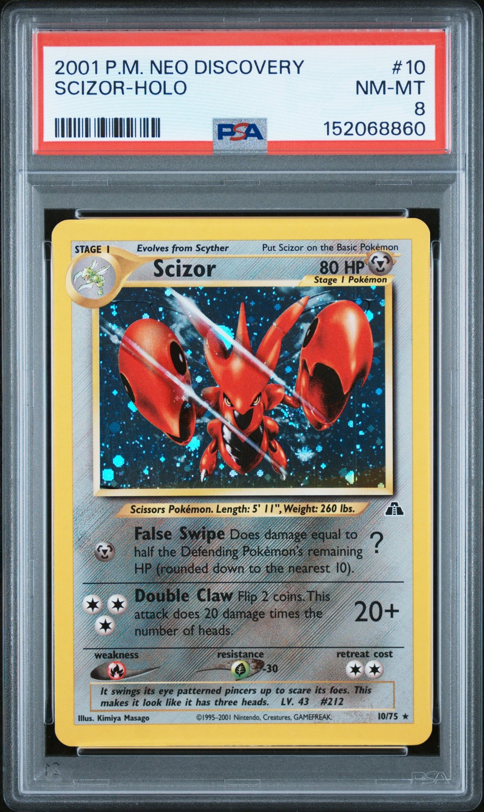 2001 POKEMON NEO DISCOVERY #10 SCIZOR-HOLO PSA 8