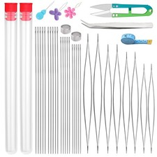 UOOU 39 Pcs Beading Needles, Long Straight Big Eye White