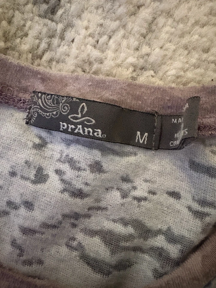 Camiseta suave prAna manga larga boho tejida para mujer mediana púrpura azul estampado Foto 2 de 3