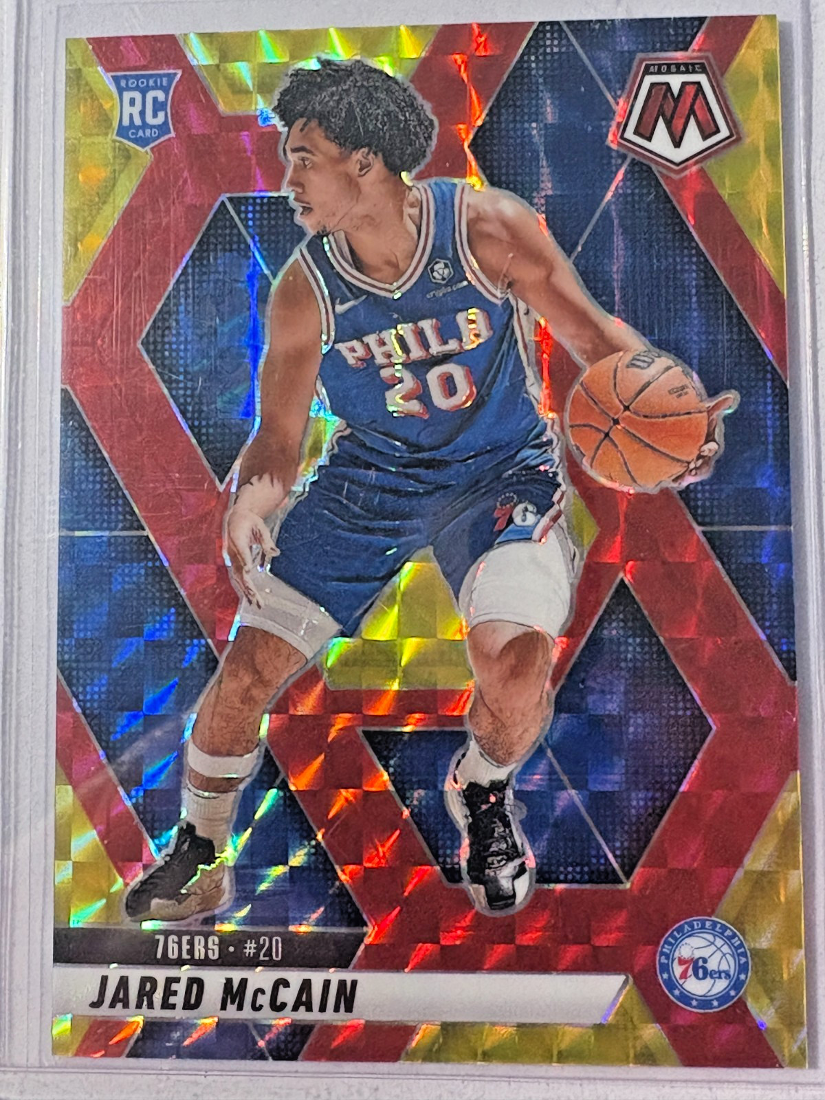 Jared McCain 2024-25 Panini Mosaic Choice Fusion Red & Yellow #228 (RC) /75