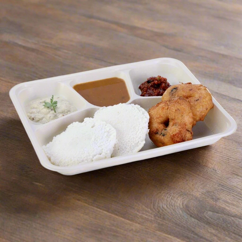 Disposable Food Plates Biodegradable BPA Free Microwave Safe 3 4 6 Compartments - Image 3 of 4