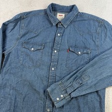 Levis Shirt Mens Large Blue Denim Pearl Snap Western Cowboy Rodeo Long Sleeve