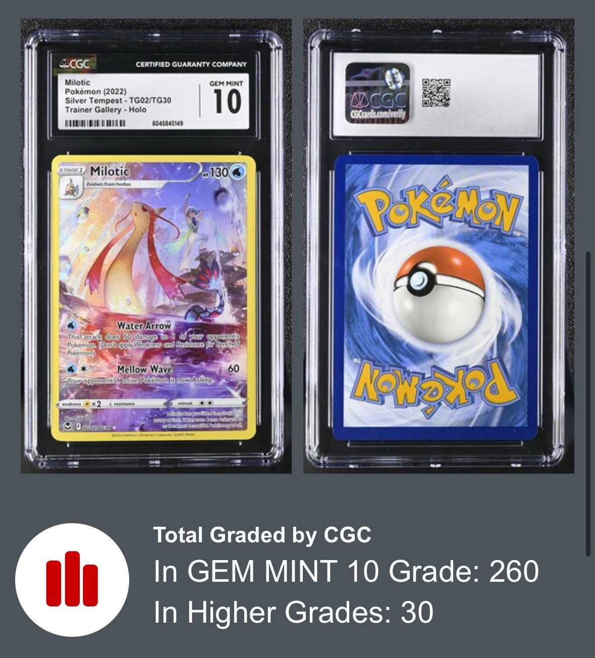 Milotic TG02/TG30 Silver Tempest Trainer Gallery Full Art 2022 CGC 10 GEM MINT