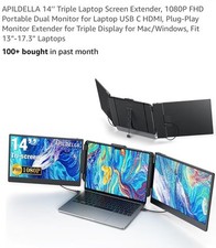 APILDELLA 14in Triple Laptop Screen Extender FHD 1080P USB-C HDMI Black