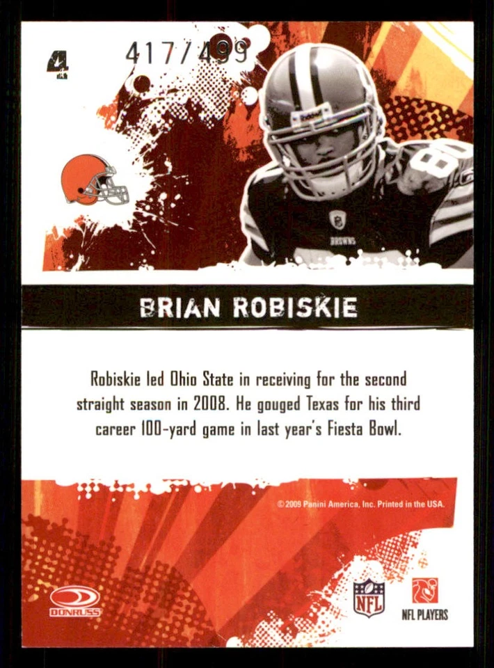 2009 Score Inscriptions Hot Rookies #4 Brian Robiskie /499 - Image 2 of 2