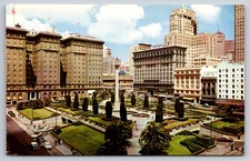 Vtg Postcard San Francisco Union Square Monument Hotels Buildings USA