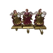Vintage Cast Iron Angel Stocking Holders - Maroon  Gold - Set of 3