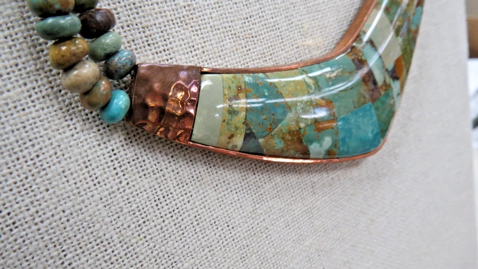 Collar Colgante Jay King DTR Cobre Martillado Doble Hilo Turquesa 18" con ext Foto 3 de 4