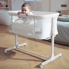 Baby Bassinet Bedside Sleeper, Portable Bassinet with Wheels, 6-Height Adjust...