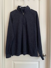 L.L. Bean Men  s Heathered Navy Quarter Zip Cotton Blend Sweatshirt Pullover Sz M