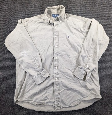 Ralph Lauren Blake Shirt Mens Large Gray Cotton Back Box Button Down Business