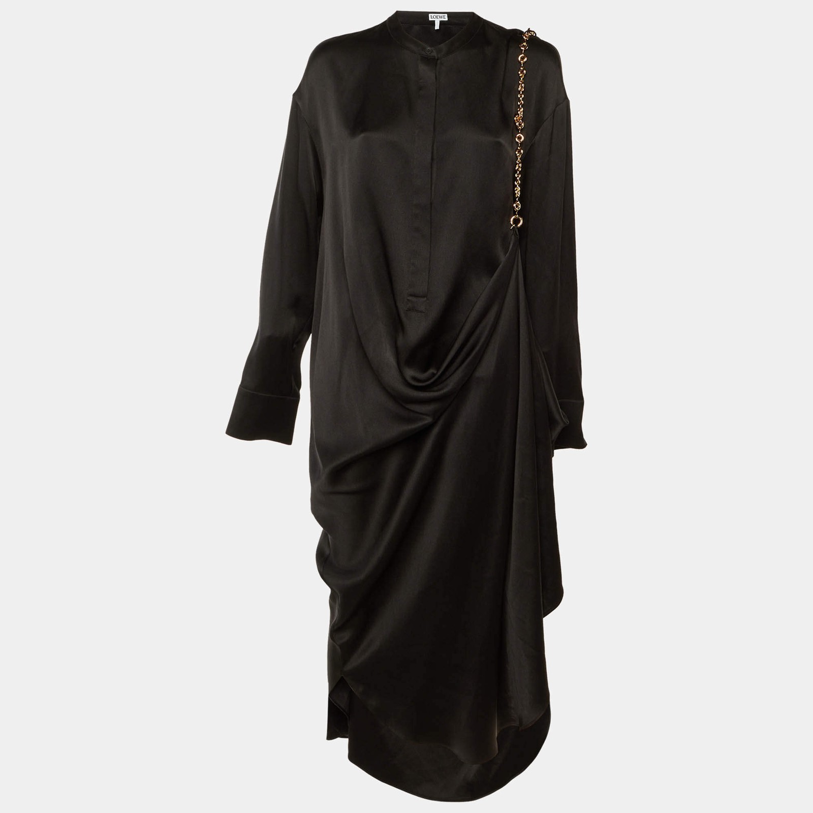 Loewe Black Silk Chain Detail Shirt Maxi Dress XXL