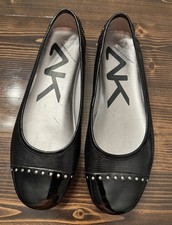 Anne Klein Sport Billie Black Women's Flats With Silver Studs  Patent Trim 6.5
