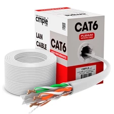Cat6 Plenum Ethernet Cable 1000ft CMP 550MHz UTP 10 Gigabit Solid White