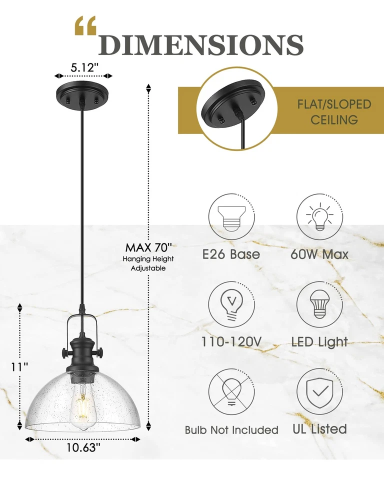 Black Pendant Lights Kitchen Island, 10.5" Farmhouse Pendant Lighting with Cl... - Image 2 of 4