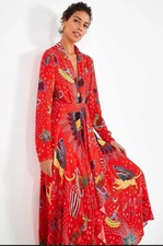 Farm Rio Carnival long sleeve maxi dress red, size medium