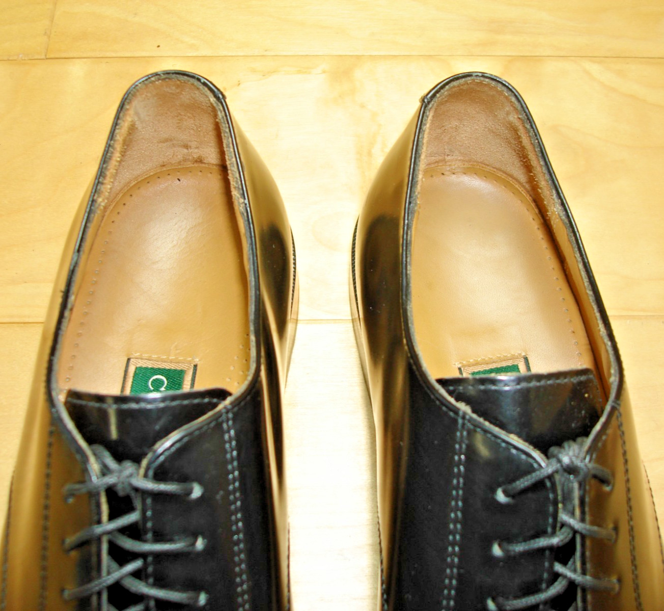 Sz 10 D COLE HAAN Men's Shiny Black Leather Dress Shoes, Split Toe Derby Blucher