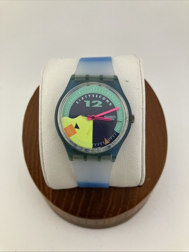 Vintage 1991 Swatch 36mm Uhr Herren Nosewheelie Blue Jelly Band GN115 - LÄUFT