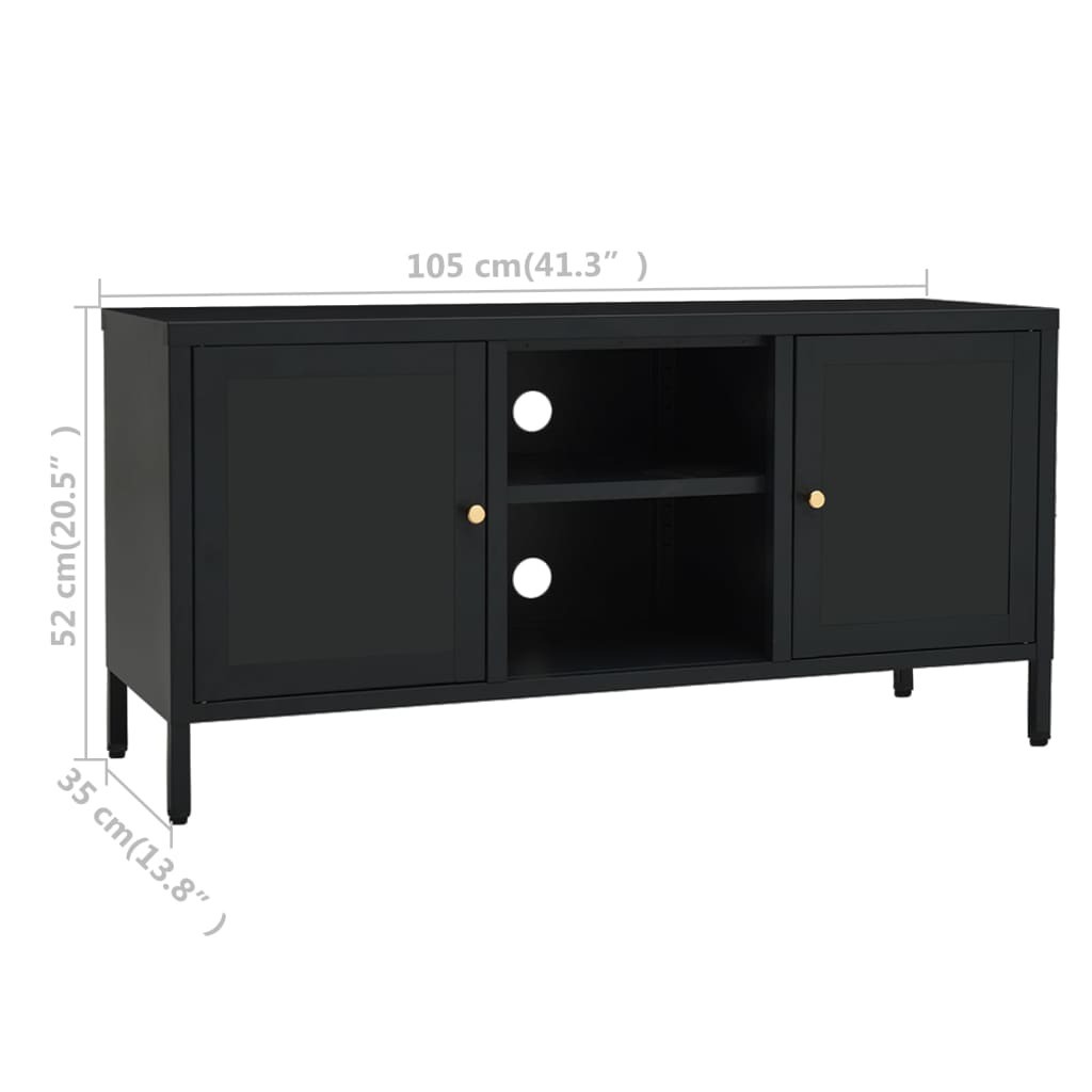 TV Cabinet Black Black powder-coated steel Medium Adjustable Feet