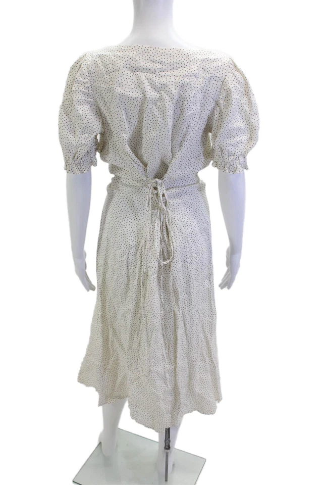 Vestido sin mangas de lino a lunares blanco para mujer talla XL Foto 3 de 4