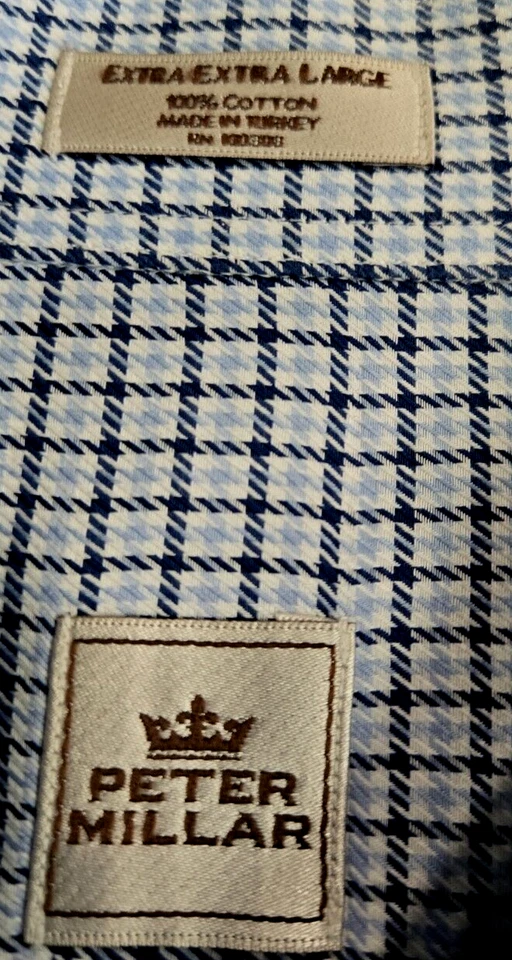 Camisa de vestir Peter Millar XXL para hombre azul y negra a cuadros con botones usada en excelente estado Foto 3 de 4