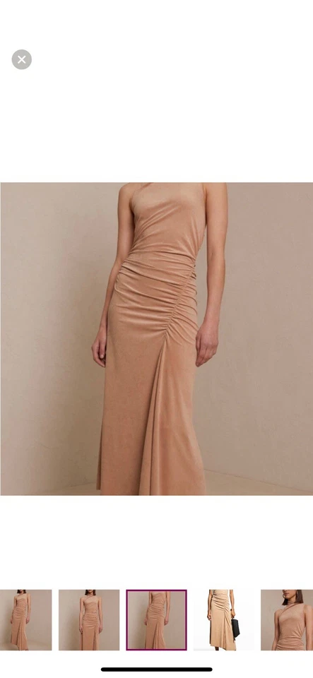 ALC NUEVO CON ETIQUETAS Vestido Largo Talla M Elástico Imitación Gamuza Acanalado Camel Noche Baile de graduación Foto 3 de 4