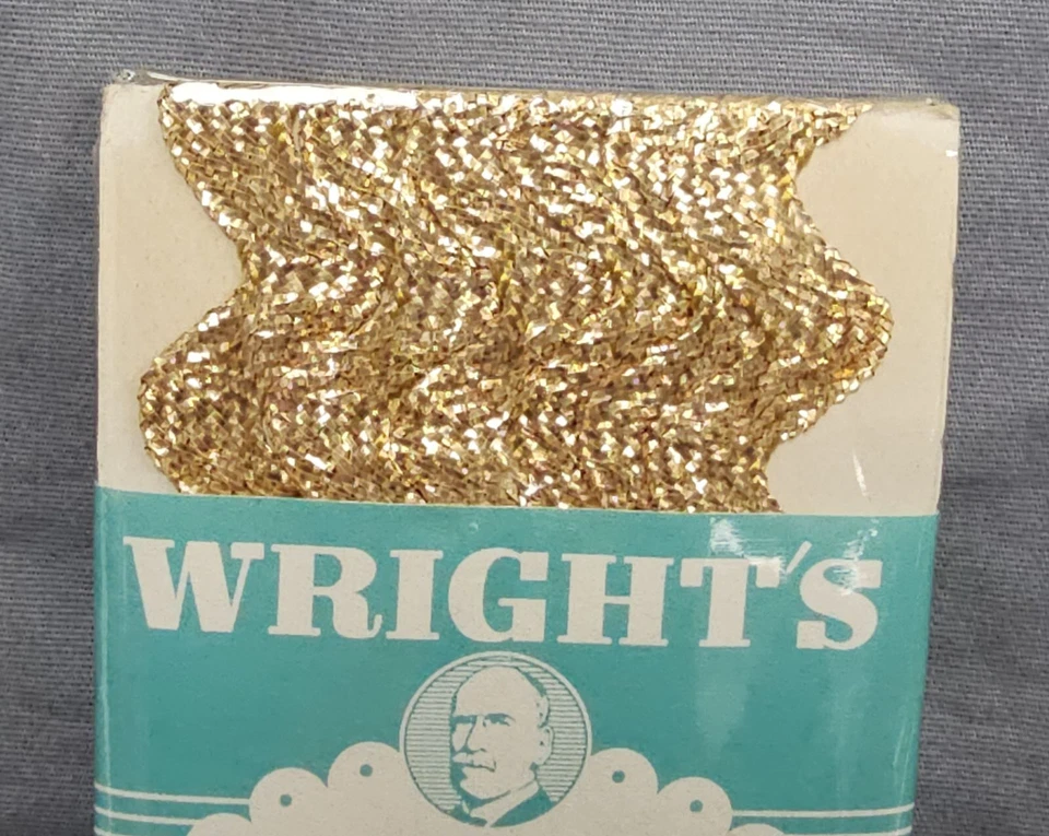 VTG Wright's Metallic Gold JUMBO Rick Rack Sewing Trim 2 Yds NOS Sealed Package - Image 2 of 4