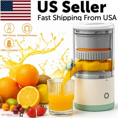 THE PERFECT PART Electric Citrus Juicer Rechargeable Hands-Free Masticating Orange Lemon Squeezer