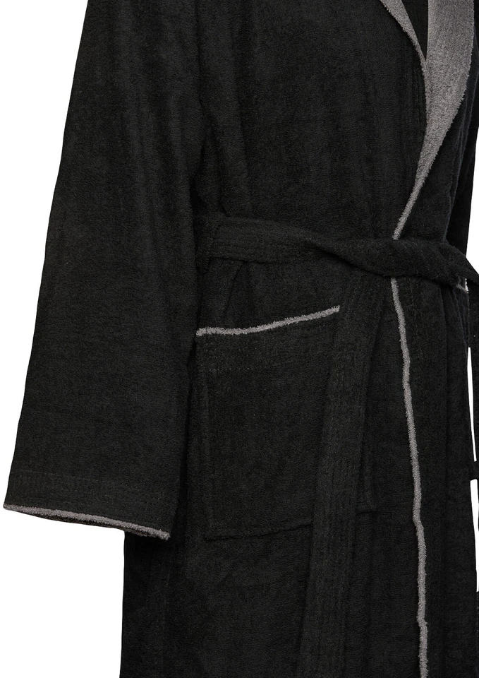 BADEMANTEL HERREN LANG FROTTEE BAUMWOLLE KAPUZE GÜRTEL 2 TASCHEN NEU (1496) - Bild 4 von 4