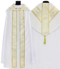 White Semi Gothic Cope with stole Vestment Capa pluvial Blanca Piviale KY113B25p
