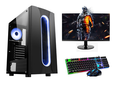 Fast Gaming PC Bundle Monitor Quad Core i5 16GB 1TB Win 10 2GB GT710 & Lautsprecher 