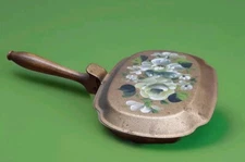 Vintage Silent Butler/Crumb Catcher Hand-Painted Yellow Floral  Tole Ware Metal