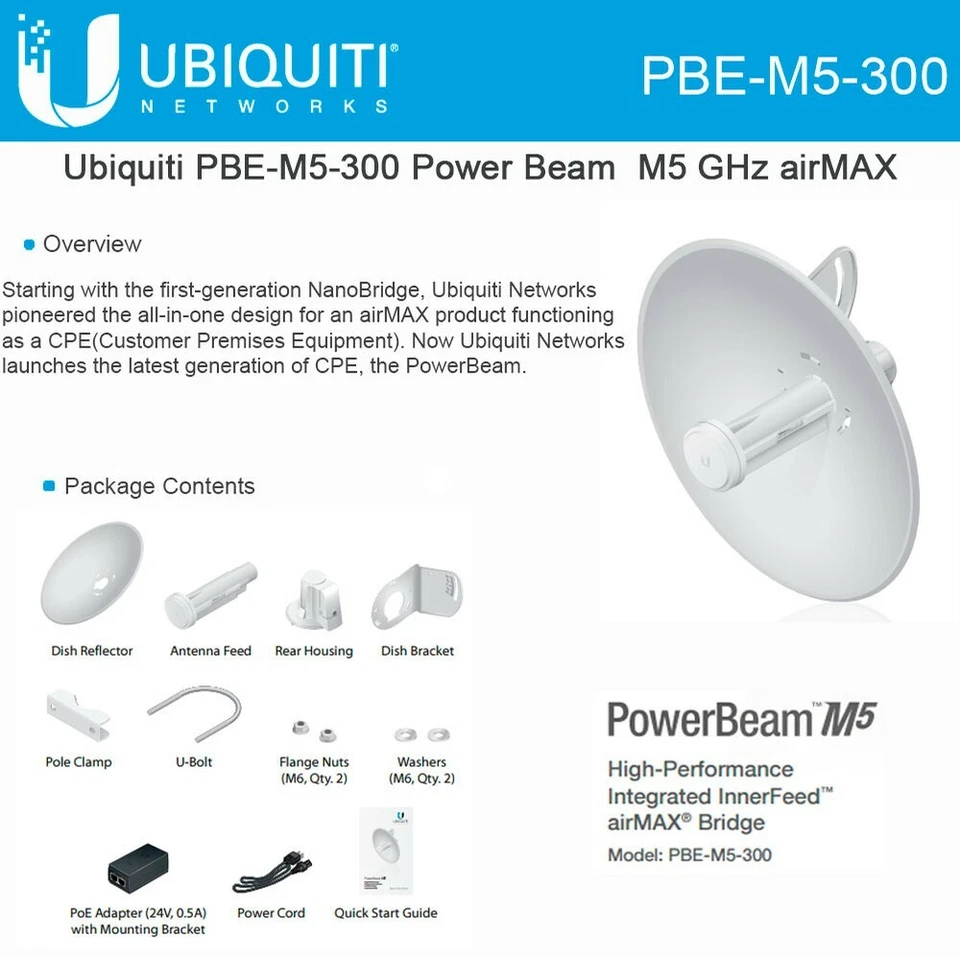 Ubiquiti PowerBeam M5 PBE-M5-300 5GHz 22dBi 802.11a/b/g/n Outdoor CPE RoW - Image 2 of 2