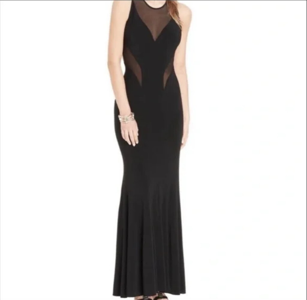 Betsy & Adam Black Gown Formal Dress Floor Length Mesh Cut Outs Women's  Size 6 | eBay