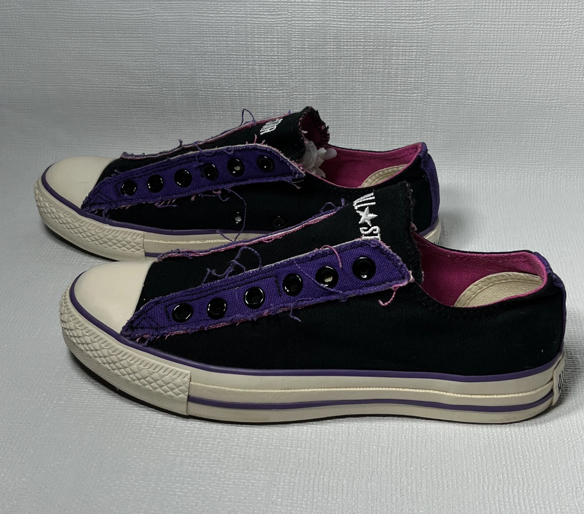 Converse All Star Tattered Low Black Purple Pink Shoes W:8 M:6 (No Laces) | eBay