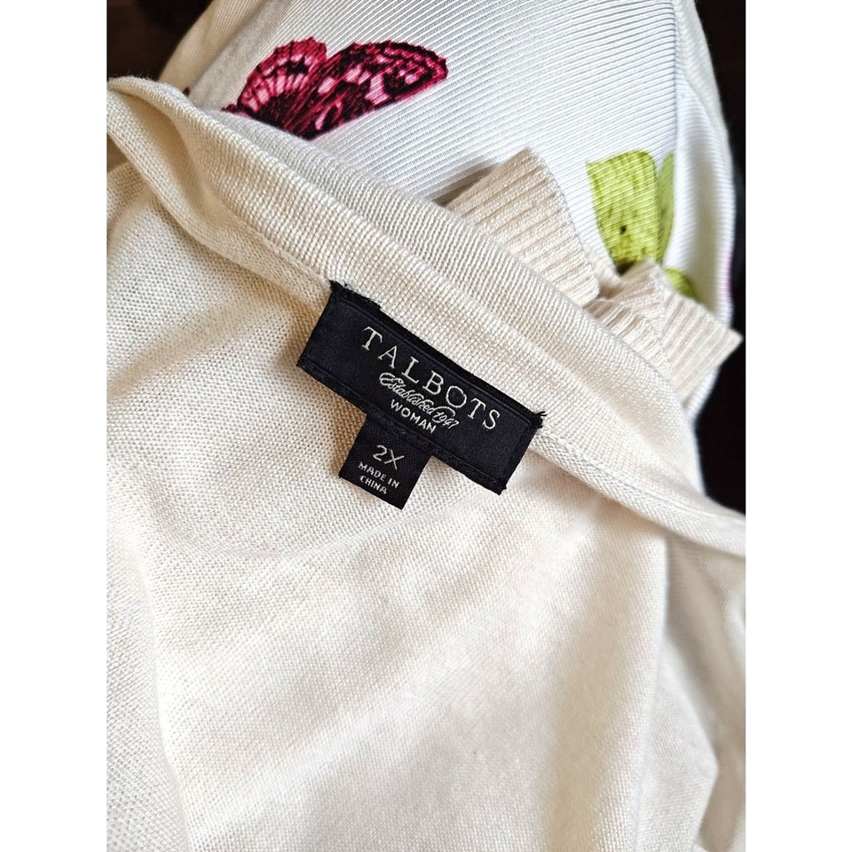 Silk Cardigan Sweater size 2X Butterflies Cream Career Business Casual