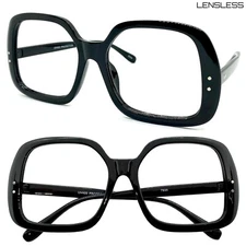 Oversized Retro Style Large Square Black LENSLESS Eye Glasses Frame Only No Lens