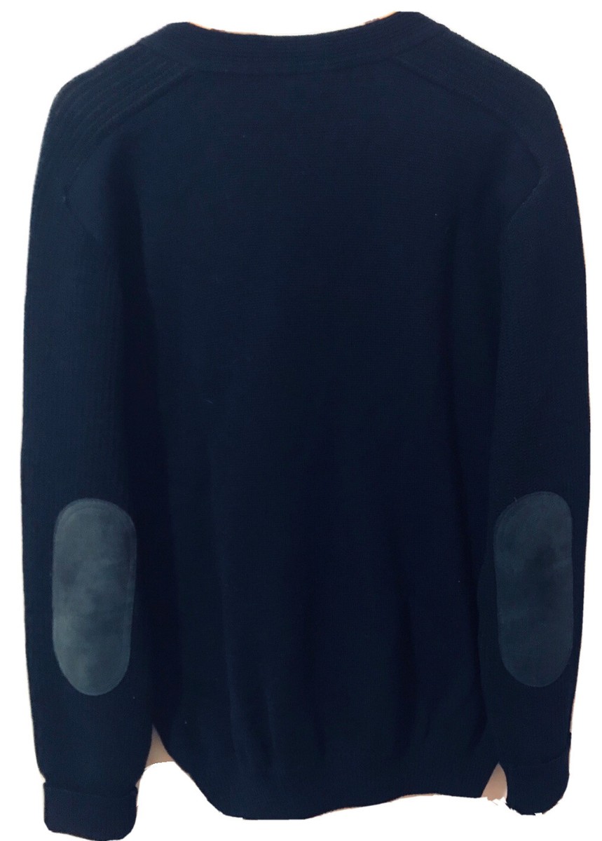 Aquascutum London L 44” Navy Jumper Sweater Cardigan Elbow