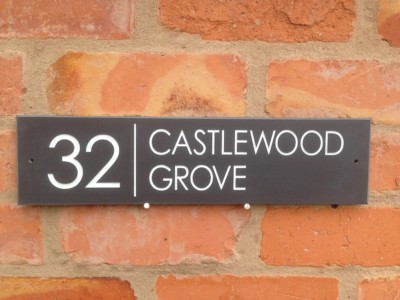 Personalized Slate House Sign - 16" X 4", Custom Name Or Number, Engraved Natural Grey Slate, Wall Mounted