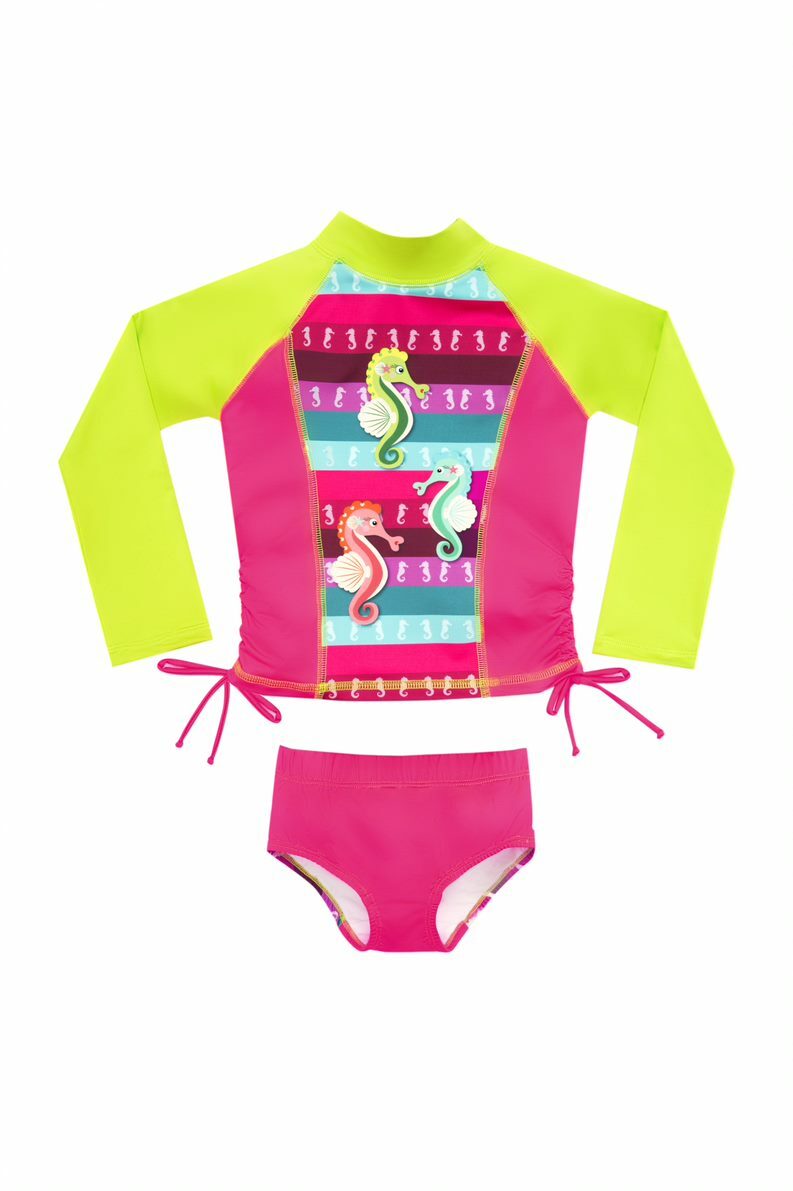Girls Swimsuit Long Sleeve Rashguard 2 Piece Set with UPF 50+ Sun